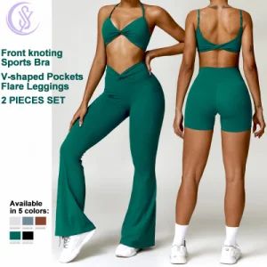 Quick Dry Sport Women 2 Piece Bell Flare Yoga Leggings Bra Yoga Gym Fitness Sets - Dongguan Shuyu Activewear Co., Ltd. - China