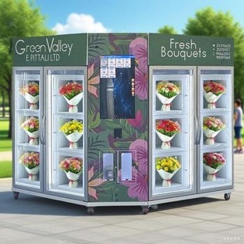 Automatic Rose Flower Vending Machine Fresh Bouquet Dispenser Refrigerated Smart Kiosk for Flower Retail Business - senesie mfg llc - United States