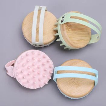 Bamboo Scalp Massage Brush Shower Brush Shampoo Brush Silicone Hair Wash Clean Scrubber Hair Massager - Shenzhen Kean Silicone Product Co., Ltd. - China