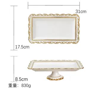 Premium Quality European Gold Ceramic Dinnerware Set Rectangular Plate with Foot - Chaozhou Fuyingmei Trading Co., Ltd. - China