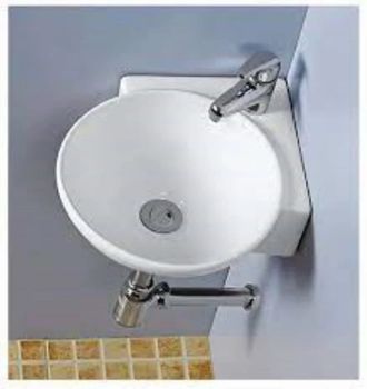 Wall Mounted White Ceramic Corner Wash Basins, For Bathroom Color White Shape Triangular Material Ceramic Diameter 12 - Pooja Sanitaion - India
