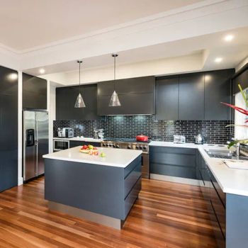 Black Matt Lacquer European Style Bespoke Ready Assemble Modular Islands Handless Cheap Laminated Modern Custom Kitchen Cabinet - Hamon Industry CO.,LTD. - China