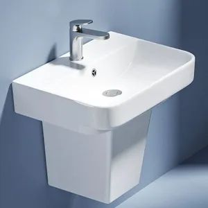 Patent Deisgn High Quality Wholesale Half Pedestal Washing Basin Bathroom Semi Pedestal Basin Unique Rectangle Sinks Wall Hung Basin - Guangdong Aoqijie Sanitary Ware Co., Ltd. - China