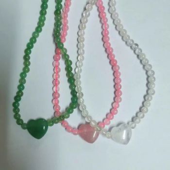 Semi Precious Stone Natural Crystal Quartz Beaded Heart Pendant Necklace Jewelry - East Sunrise Jewelry Co., Limited - China