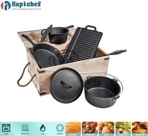Pre-Seasoned Heavy Duty Cast Iron Dutch Oven Camping Cooking Set with Vintage Carrying Storage Box - Hebei Hapichef Cookware Co., Ltd. - China