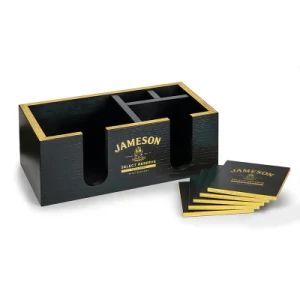Bar Napkin Holder Caddy Pine Wood Black Color Paper Holder with Coaster Set - Tongxiang Goude Co., Ltd. - China