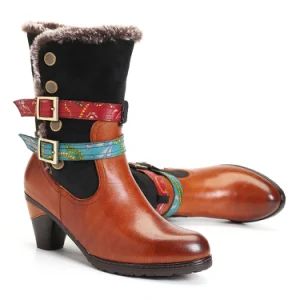 2022 Winter Fur Boots Two Buckle Button Women Heel Boots - Guangzhou Lamodie Footwear Ltd - China