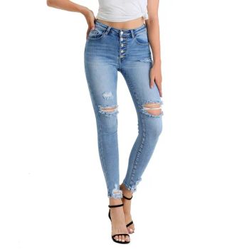 Wholesale Skinny Spring High Quality Trouser Elastic Ripped Slim Legging Pants Womens Jeans - Foshan Shunde Tianxiu Garment Co., Ltd. - China