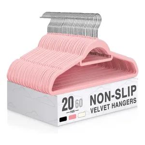 Premium Pink Velvet Hangers Heavy Duty Non Slip Felt Hangers Suit Silver Hooks Plastic Clothes Hangers - Guilin Sumanda Trading Co., Ltd. - China