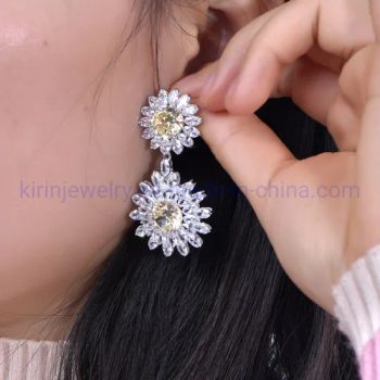 925 Silver Dangle Chandelier Earrings 5A CZ Crystal Flower Earrings for Women Sunflower Earrings - Zhuhai Kirin Jewelry Co., Ltd. - China