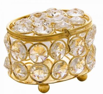 Oval Shape Iron Crystal Jewelry Box Shape Oval Color Golden Style Traditional Size 8 x 6 x 5.5 cm Material Crystal and - K.G.N.Handicrafts - India