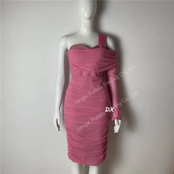 Asymmetrical Neckline One Sided off Shoulder Ruching Detail Short Dress Prom Ladies Evening Dresses - Jiangxi Pudala Trading Co., Ltd. - China