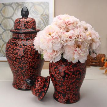 J111 European Porcelain Red Rose Pattern Vase Other Home Decor Ceramic Large Floor Decorative Ginger Jar for Hotel Lobby - Chaozhou Chaoan Fengtang Taisi Ceramics Factory - China