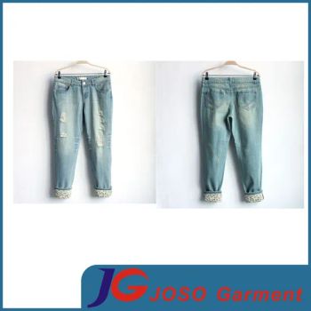 Girls Knee Scratch Cotton Jeans JC1383 Dark Blue S27-36 Straight 15D Breathable - JOSO (Shuncheng) Garment Co., Ltd. - China