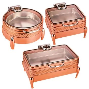 Other Hotel & Restaurant Supplies Buffet Hydraulic Luxury Chafing Dish Rose Gold Copper Buffet Server 304 Rose Gold Food Warmer Chafing Dishes Stainless Steel - GUANGZHOU HADI CATERING WARE CO., LTD - China