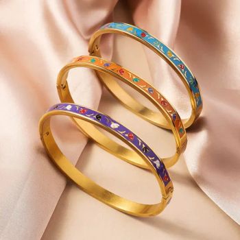 Vintage Gold Plated Geometric Enamel Cuff Bracelet New Design Stainless Steel Fashion Bangles - KONGSUN INDUSTRY (HK) LIMITED - China