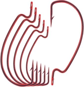 Offset-Worm-Hooks-for-Bass-Fishing-Rubber-Worms-Ewg-Wide-Gap-Bass-Hooks Freshwater Texas Rig Soft Plastics Worms Bait Fishing Hook Black Red Colored 1/0 2/0 3/0 - Weihai Lotus Outdoor Co., Ltd. - China