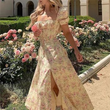 Women Ladies Long Print Flower Girls' Maxi Party Summer Mini Dress Lady Elegant Casual Dresses - Guangzhou Sunshiny Co., Ltd. - China