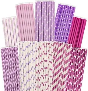 Eco-Friendly Biodegradable Purple Paper Straws Multicolor Many Patterns HSD Custom 15D - XIAMEN TEAMWORK PACK LIMITED - China