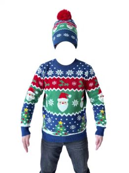 Christmas Aldi Customized Jacquard Knitted Pullover Sweater Pompom Hat Set - YiWu OuYe Accessories Co., Ltd. - China