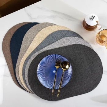 Oval Double Sided Placemats PVC Leather Creative Vintage Cloth Texture Placemat Heat Resistant Table Place Mats - Taizhou real houseware Co., Ltd - China