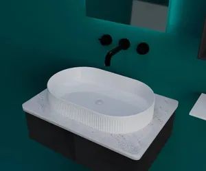 European Design Styles Elongated Stripe Fashion Design Large Bowl White Glazed Deck Mounted and Match Concealed Basin Faucets - JIANGMEN LIVING STONES HOUSEHOLD CO., LTD. - China