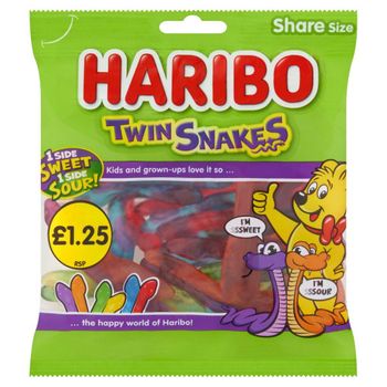 HARIBO Twin Snakes Fruit Flavour Gum Jelly Sweets Sharing Bag 140g - Smart Agri GmbH - Germany