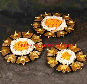 Brass Lotus Urli Shape Round Color Golden Diameter 14 INCH Depth 2 To 3 inch Design Lotus Shape Material Mild Steel Finish Antique - Rehana Brass Exports - India