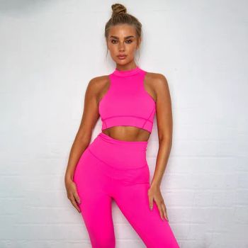 Women 2 Piece Workout Yoga Sets Sportswear Zipper Crop Tops Padded Sports Suits - Fuzhou Tengchuan International Trading Co., Ltd. - China