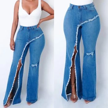 Trending Stylish Fall Autumn Fashion Sexy Ripped Overalls Womens Jean Plus Size Flared High Waist Pants - Guangzhou Sailing Dream Im And Ex C - China