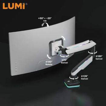 New Arrival Ultrawide Single Heavy Duty Tilt Gas Spring Gaming Monitor Stand with RGB Light for Large Curved & Flat Monitors - Lumi Legend Corporation - China