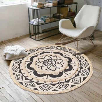 Ethnic Style Round Carpet Bedroom Door Anti-Slip Rug Small Bohemian Geometric Hand-Woven Home Room Decoration Rugs Cotton Linen - RIZHAO SUNGOOD ARTS & CRAFTS CO., LTD. - China