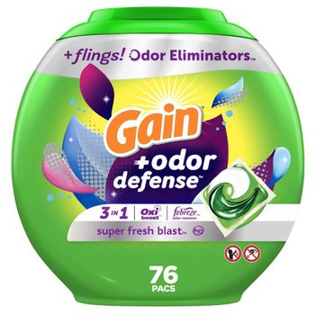 Gain flings Laundry Detergent Pacs with Odor Defense, HE Compatible, 76 Ct, 3in1 Detergent Pacs - Exigentelaxia Unipessoal Lda - Portugal