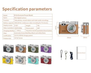 DC26 Digital Mini Camera Weight 18g Photo Filters 5 Digital Zoom None Charging Port Usb-c Photo Resolution 2 Mp Sensor Resolution 1 - SPRITEGROUP - China