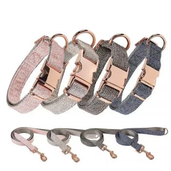 Custom Premium Wool Tweed Dog Collar and Leash Rose Gold - Anhui Joypaws Co., Ltd. - China