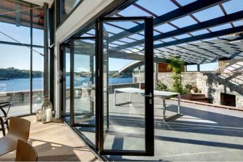 Exterior Aluminium Bi Folding Glass Door Design / Accordion Sliding Patio Folding Doors - NEWLINE BUILDING MATERIALS LIMITED - China