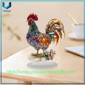 Customized Design Creative Multi-Colored Lucky-Giving Rooster Animal Figurine 2D Planar Acrylic Home Office Desk Decorative Figurine - Dongguan Unique Pins & Gifts Co., Ltd. - China