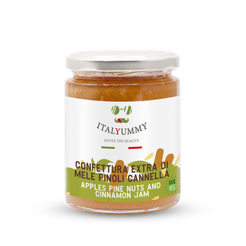 Apple Cinnamon and Pine Nuts Gourmet Jam 320G Jar 78% Made in italy dessert breakfast cheese pairing pastry product marmalade - CnC Srl - Italy