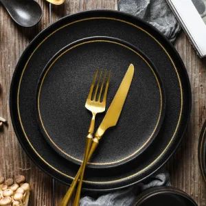Plates Steak Ceramic Round Dish Black Cast Iron Dinner Plates for Restaurant - GENOL CERAMICS CO.,LTD - China