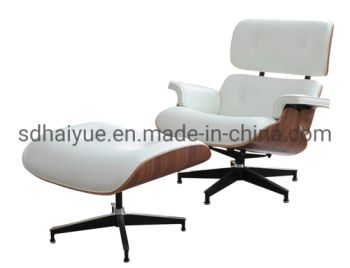 Luxury Comfortable Wooden Style Lounge Chair Ottoman White Leather Ash Frame Aluminium Feet - Foshan Haiyue Furniture Co., Ltd. - China