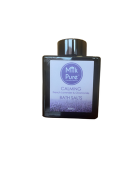 Milk Pure Calming Bath Salts Size 250ml Form Crystals Packaging Glass Shelf Life 2 years Material Coarse Salt Brand Name Milk Pure - Saseka Investment Holdings - South Africa