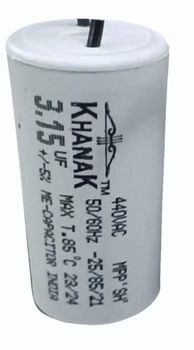 Khanak Fan Capacitor, For Fans, 3.15 MFD Terminals 2 UAC 440 UAC Brand Khanak Frequency 50 Hz Material Plastic Capacitance 3.15 - Nishtha Enterprises - India