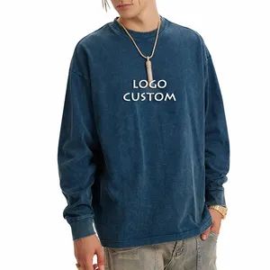 Customized Heavy Vintage Men's Long Sleeve T Shirt Casual Washed Loose Drop Shoulder Mens T Shirts - Dongguan Flya Sports Goods Co., Ltd. - China