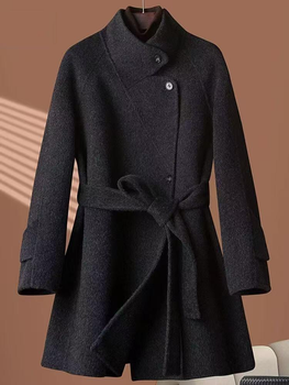 High-End Women's Wool Blend Trench Coat - Belted Waist, Elegant Mid-Length - Wenzhou Baheng Clothing Co., Ltd. - China