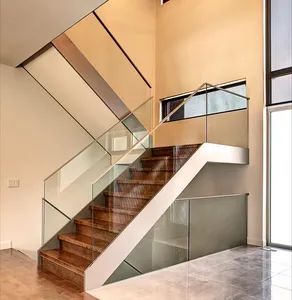 Closed Riser Metal Straight Staircase Custom Wood Glass Stairs - Double Building Materials Co., Ltd. - China