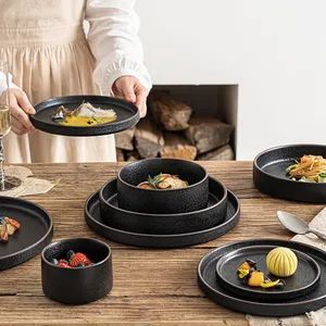 Nordic Ceramic Stackable Tableware Western Food Plate Bowl Black Dinnerware for Restaurant - GENOL CERAMICS CO.,LTD - China