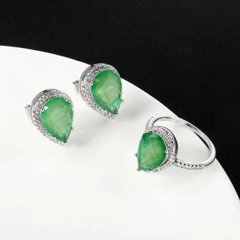 Classic 925 Silver Jewelry Set Ring and Earrings Women Emerald Jewelry Sets - Guangzhou Leaye Jewelry Limited - China