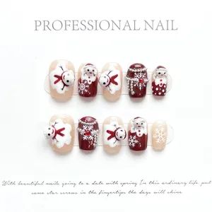 OEM Custom Christmas Series Wholesale High Quality Short Red Warm Snowman Snowflake Pearl Chain Square Handmade 3D Acrylic False Nails Reusable Artificial Nails - Cosson Industry & Trade Co., Ltd - China