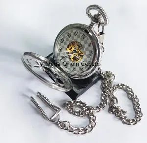 Vintage Hand Wind Silver Tone Mens Mechanical Skeleton Pocket Watch with Chain - Mega Origin Co., Ltd. - China
