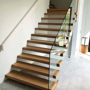 Wood Floating Stairs Hidden Stringer Design Modern Straight Staircase Slate Stairs - Tesia Industry Co., Limited - China